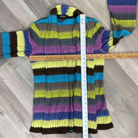 Peck & Peck Striped Crochet Open Front Cardigan Sweater  6 Gray Multi - Picture 12 of 12